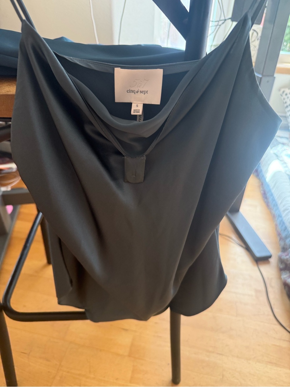 Cinq à Sept 100% Silk Cowl Neck Top | Size S | Slate Blue-Gray Turquoise